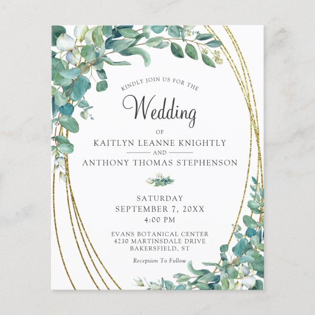 Budget Watercolor Greenery Gold Wedding Invitation (Front)