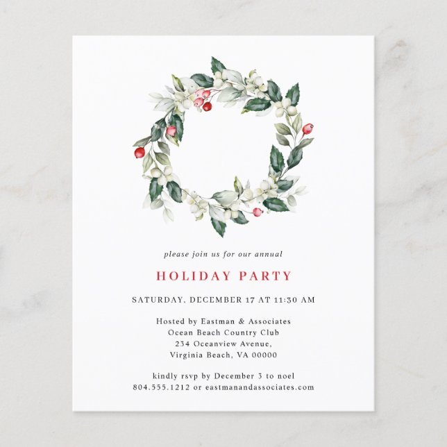 Budget Watercolor Greenery Holiday Party Inviation Flyer (Front)