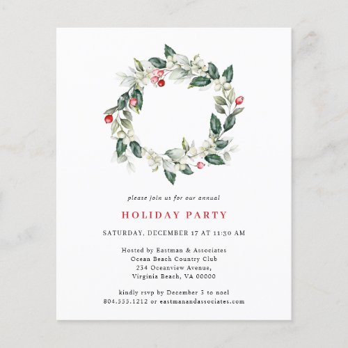 Budget Watercolor Greenery Holiday Party Inviation Flyer