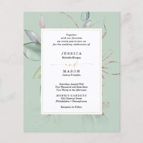 Budget Watercolor Greenery Sage and Gold Wedding F Flyer