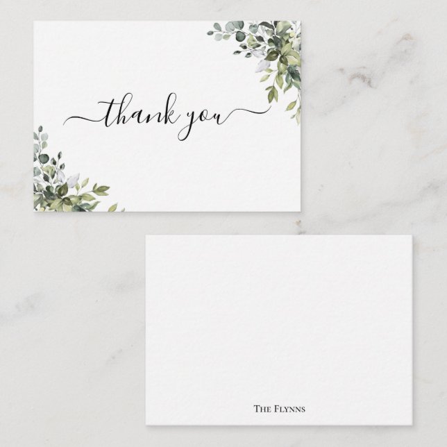 BUDGET watercolor greenery Thank You Note (Front/Back)