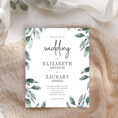 Budget Watercolor Greenery Wedding Invitation