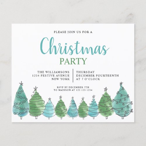 Budget Watercolor Holiday Christmas Trees Party 