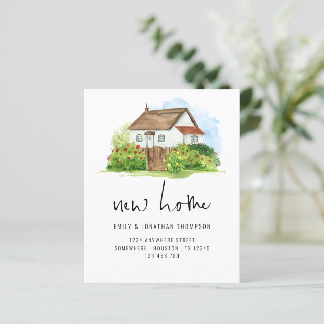 Budget Watercolor House Floral New Home Address (Standing Front)