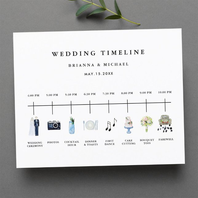Budget Watercolor Icon Wedding Day Timeline (Creator Uploaded)