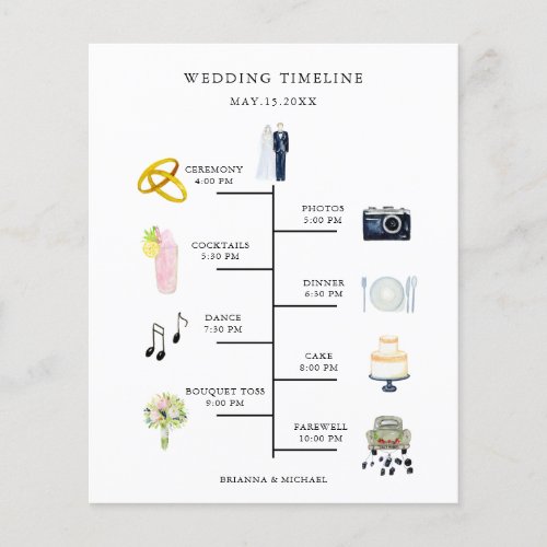 Budget Watercolor Icon Wedding Day Timeline