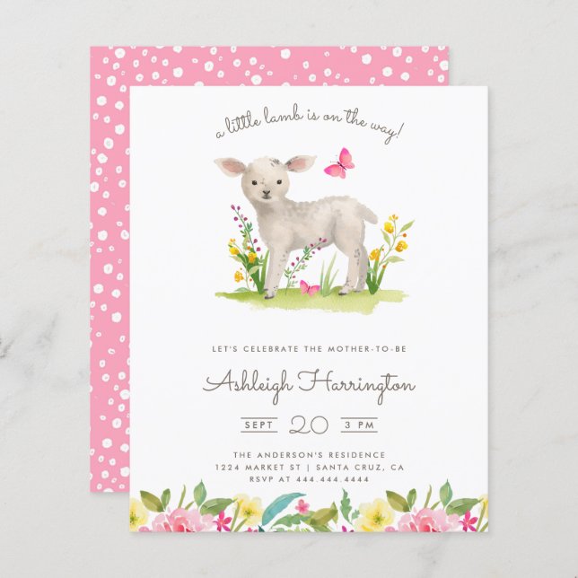 Budget Watercolor Lamb Spring Meadow Baby Shower (Front/Back)