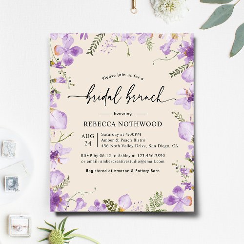 Budget Watercolor Lilac Bridal Brunch Invitation