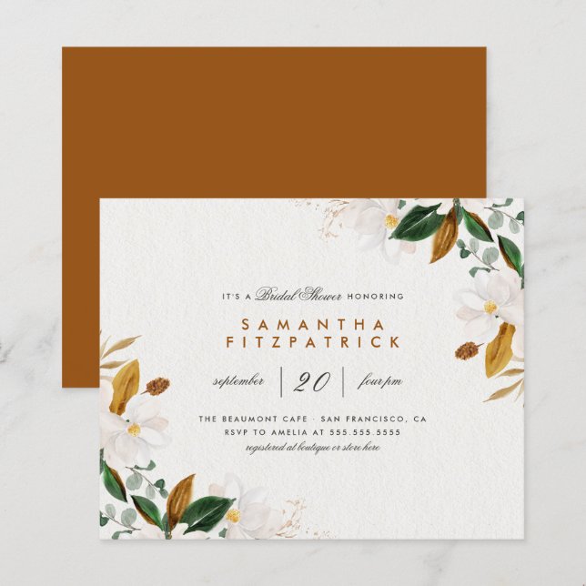 Budget Watercolor Magnolia Floral Bridal Shower (Front/Back)