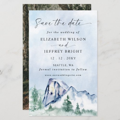 Budget Watercolor Mountains Pine Save the date