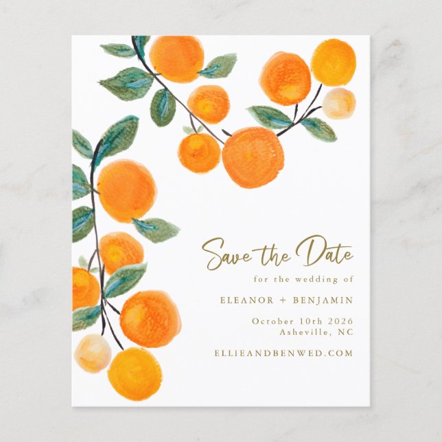 Budget Watercolor Orange Fruit Save The Date (Front)