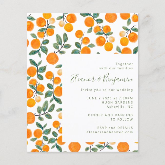 Budget Watercolor Orange Fruit Script Wedding (Front)