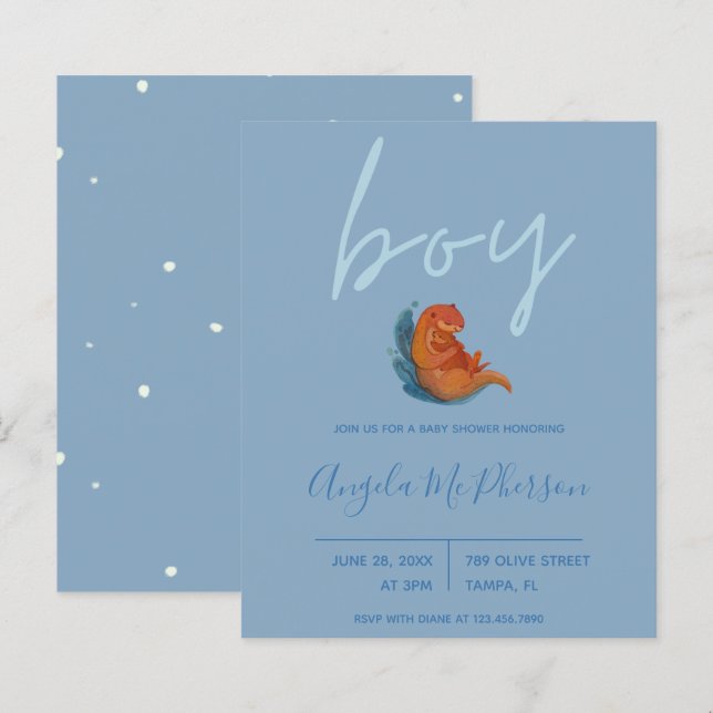 Budget |  Watercolor Otter Baby Shower Invite (Front/Back)