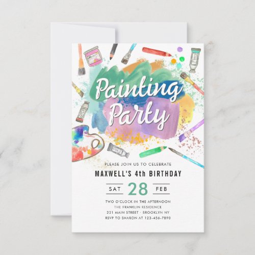 Budget Watercolor Paint Painting Party Birthday Note Card