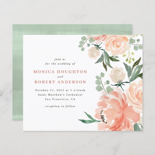 Budget Watercolor Peach Blush Pink Floral Wedding