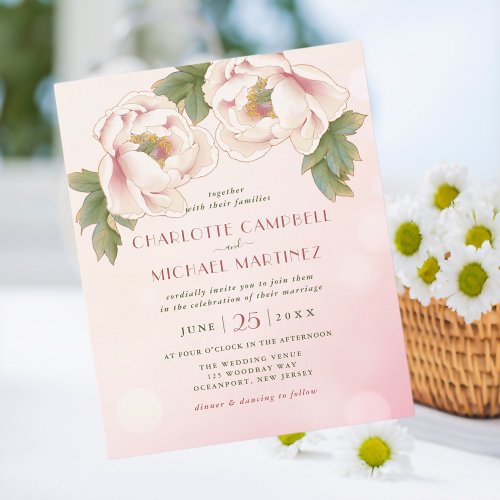 BUDGET Watercolor Peony Floral Wedding Invites