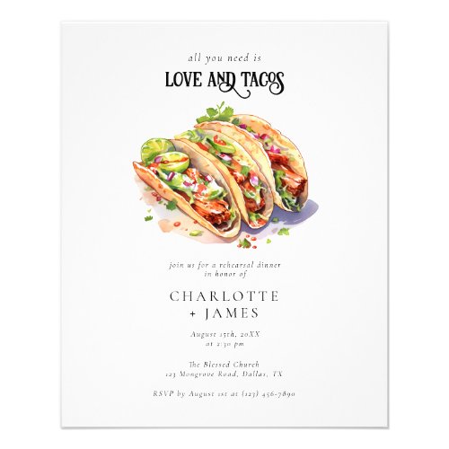 Budget Watercolor Photo Tacos Rehearsal Dinner Flyer