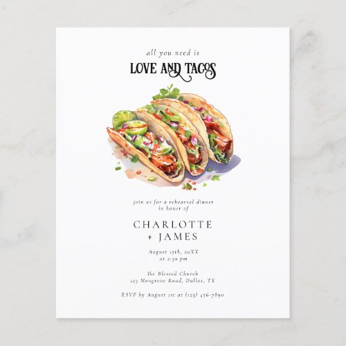 Budget Watercolor Photo Tacos Rehearsal Dinner Flyer