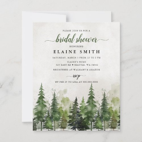 Budget Watercolor Pine Forest Bridal Shower