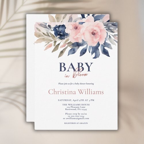 Budget Watercolor Pink Blue Floral Baby Shower Invitation