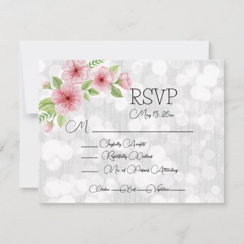 BUDGET Watercolor Pink Cherry Blossoms Wedding RSVP Card