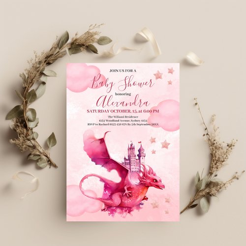 Budget Watercolor Pink Dragon Baby Shower 