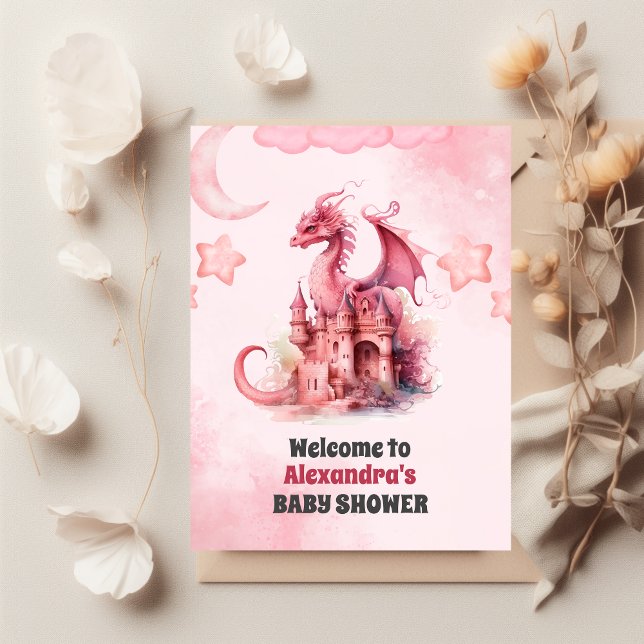 Budget Watercolor Pink Dragon Baby Shower  Flyer (Creator Uploaded)