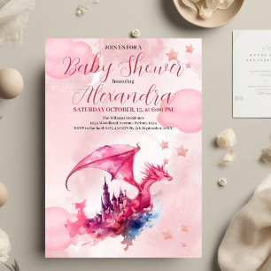 Budget Watercolor Pink Dragon Baby Shower  Flyer
