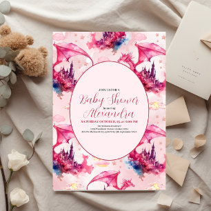 Budget Watercolor Pink Dragon Baby Shower  Flyer