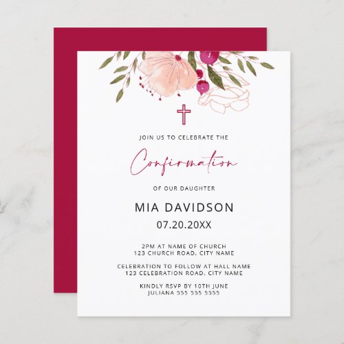 Budget Watercolor Pink Floral Confirmation Invite