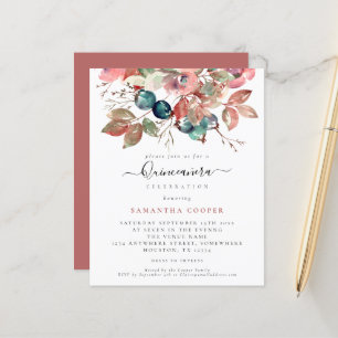 Budget Watercolor Pink Floral Quinceañera Invite