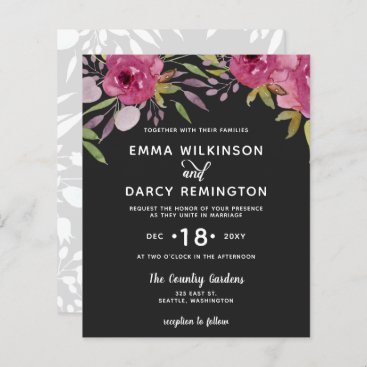 Budget Watercolor Pink Floral Wedding Invitation