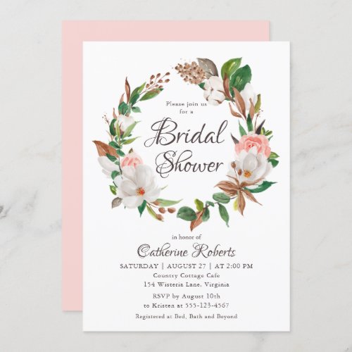 Budget Watercolor Pink Green Floral Bridal Shower Invitation