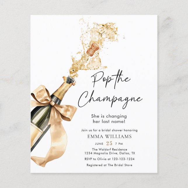 Budget Watercolor Pop The Champagne Bridal Shower Flyer (Front)