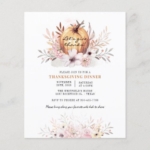 Budget Watercolor Pumpkin Fall Thanksgiving Flyer