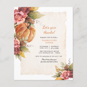 Budget Watercolor Pumpkin Thanksgiving Dinner Flyer