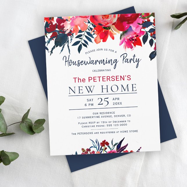 Budget Watercolor red floral housewarming party (Creator Uploaded)