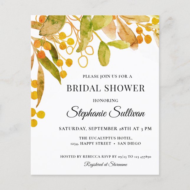 Budget Watercolor Rust Bridal Shower Invitation (Front)