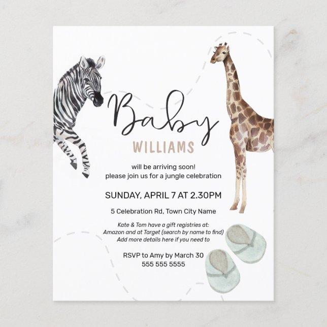 Budget Watercolor Safari Animal Boy Baby Shower  (Front)