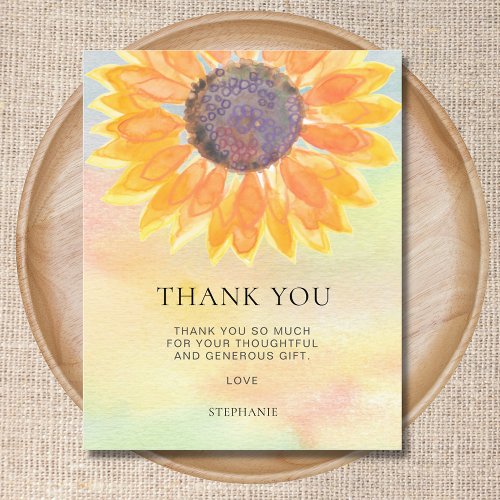 Budget Watercolor Sunflower Baby Shower Thank You 