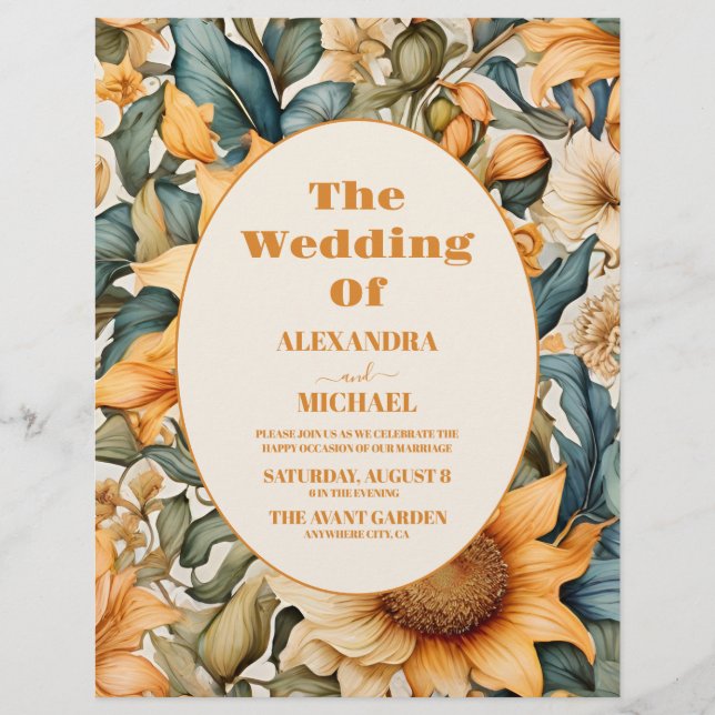 Budget Watercolor Sunflower Wedding Flyer (Front)