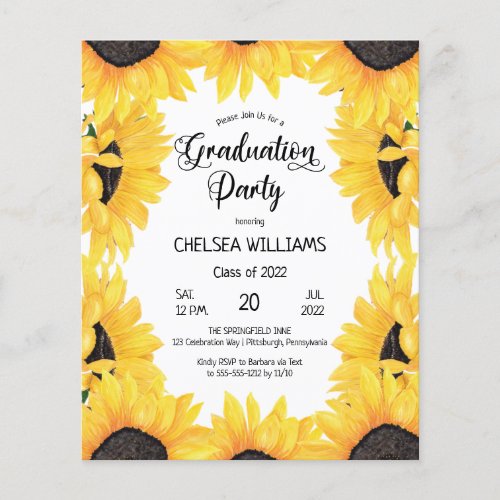 Budget Watercolor Sunflowers Graduation Party Flyer