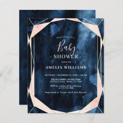 Budget Watercolor Texture Navy Blue Baby Shower