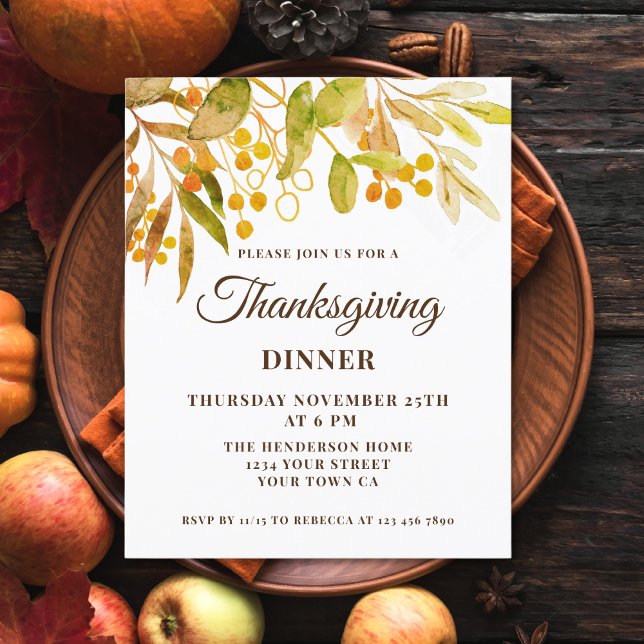 Budget Watercolor Thanksgiving Invitation (Creator Uploaded)
