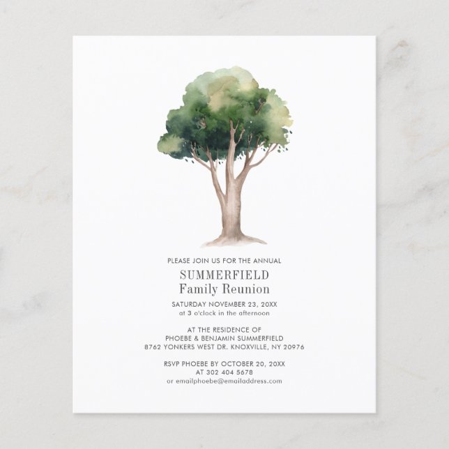 Budget Watercolor Tree Family Reunion Invitation (Front)