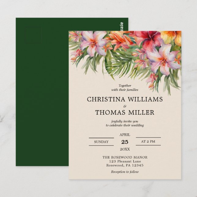 Budget Watercolor Tropical Wedding Invitation Postcard (Front/Back)