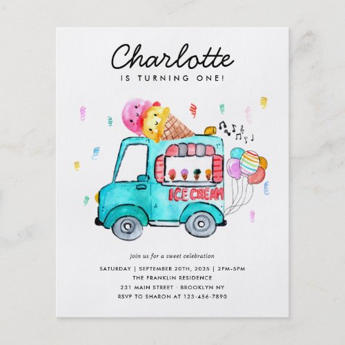 Budget Watercolor Truck Balloon Ice Cream Birthday Flyer