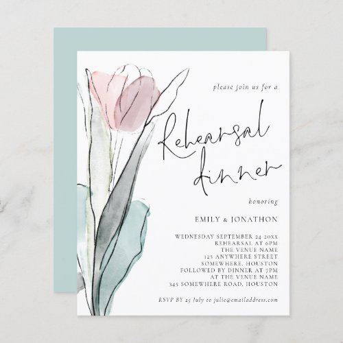 Budget Watercolor Tulip Rehearsal Dinner Invite