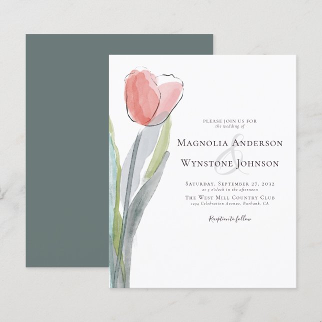 Budget Watercolor Tulip Wedding Invitation (Front/Back)