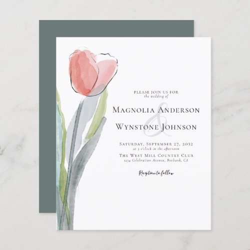 Budget Watercolor Tulip Wedding Invitation